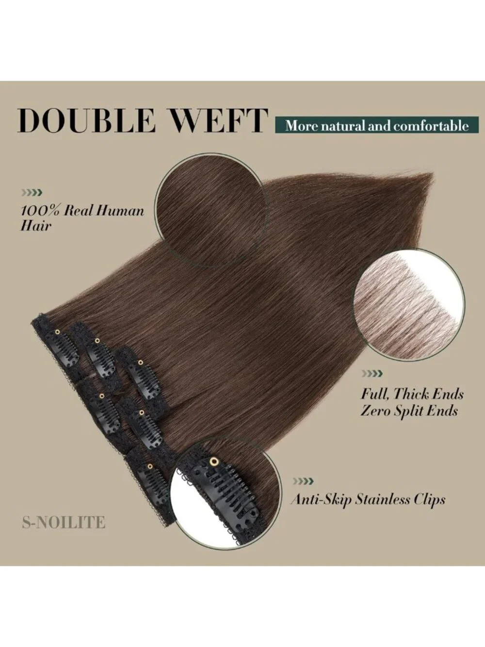 Short Clip-In Hair Extensions, Real Human Hair, 12